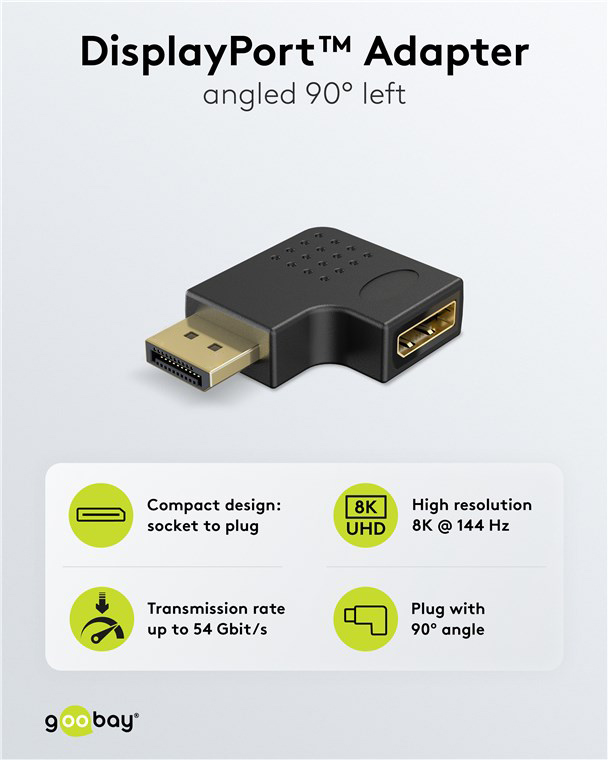 GOOBAY αντάπτορας DisplayPort 77131, 8K/144Hz, γωνιακός, μαύρος - Image 3