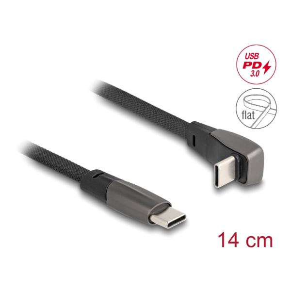 Alternative view of DELOCK καλώδιο USB-C 80750, 60W, flat, γωνιακό, 480 Mbps, 14cm, μαύρο