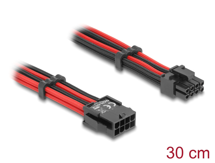 DELOCK καλώδιο 8 pin σε 6+2 pin PCIe 80975 με υφασμάτινη επένδυση, 30cm - Image 2