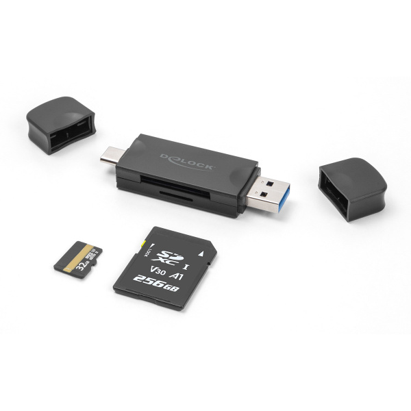 Alternative view of DELOCK card reader 91020 για SD & micro SD, USB/USB-C σύνδεση, 5Gbps, μαύρο