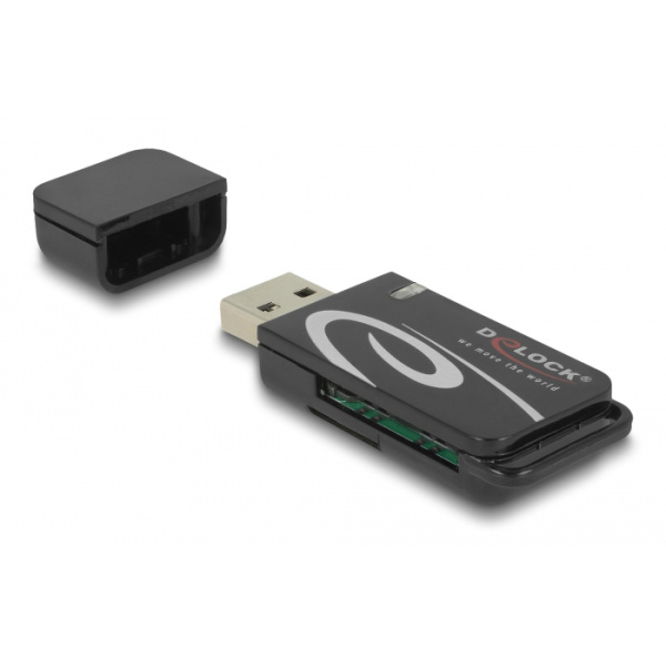 Alternative view of DELOCK card reader 91602 για SD & micro SD, USB, 480Mbps, μαύρο