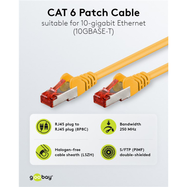 Alternative view of GOOBAY καλώδιο δικτύου 93210, CAT 6 S/FTP, copper, 250MHz, 0.25m, κίτρινο