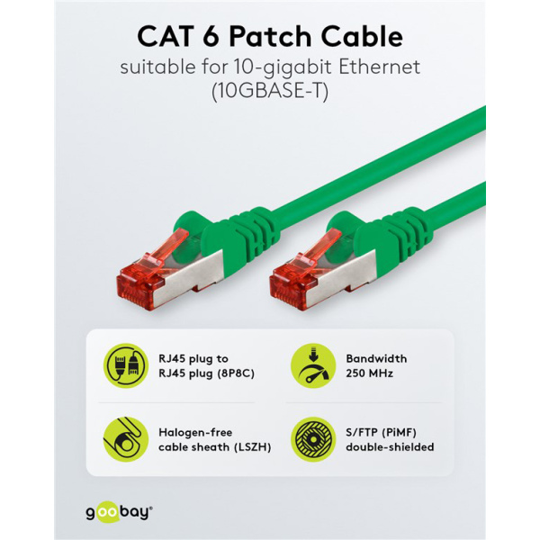 Alternative view of GOOBAY καλώδιο δικτύου 93213, CAT 6 S/FTP, copper, 250MHz, 0.25m, πράσινο