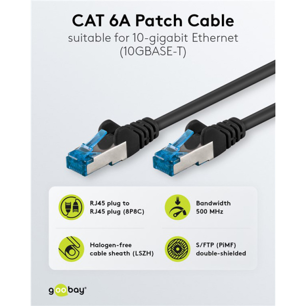 Alternative view of GOOBAY καλώδιο δικτύου 93746, CAT 6A S/FTP, 500MHz, Copper, 2m, μαύρο