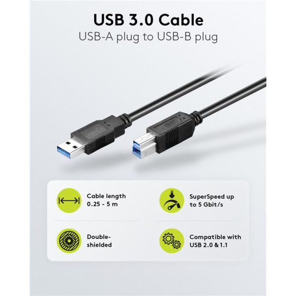 Alternative view of GOOBAY καλώδιο USB 3.0 σε USB Type B 95722, 0.5m, 5Gbps, μαύρο