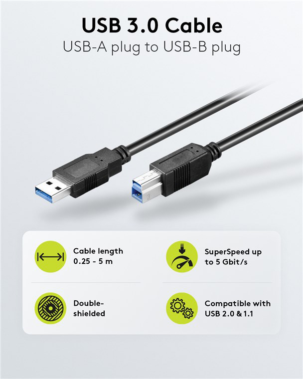 GOOBAY καλώδιο USB 3.0 σε USB Type B 95722, 0.5m, 5Gbps, μαύρο - Image 2