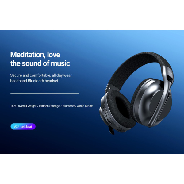 Alternative view of CELEBRAT headphones A34, ασύρματα & ενσύρματα, 40mm, 300mAh, μαύρα