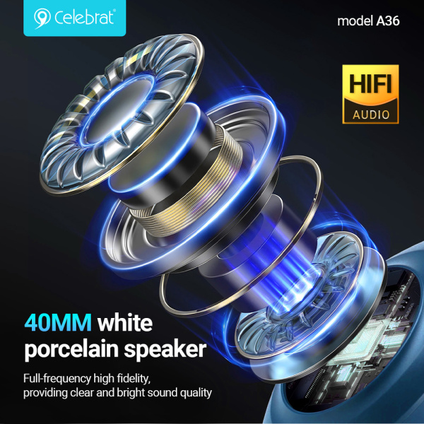 Alternative view of CELEBRAT headphones A36, ασύρματα & ενσύρματα, micro SD, 40mm, 250mAh, μαύρα