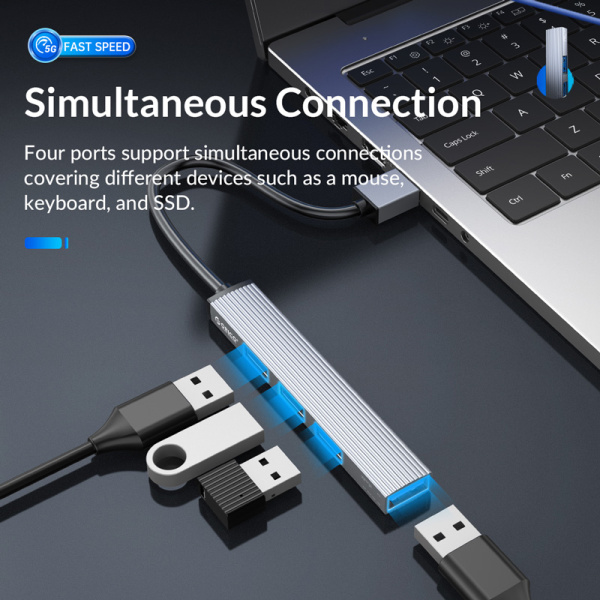 Alternative view of ORICO USB hub AH-A13, 4x θυρών, USB 3.0, 5Gbps, USB σύνδεση, γκρι