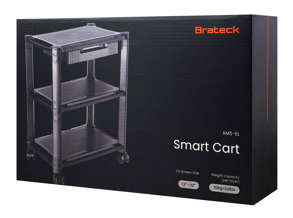 BRATECK ραφιέρα δαπέδου AMS-5L με ροδάκια, 3 ράφια, 50x33x63.5cm, έως 10kg, μαύρη - Image 8