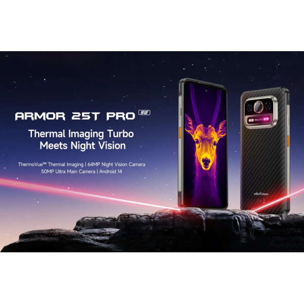Alternative view of ULEFONE smartphone Armor 25T Pro, 6.78", 8/256GB, 5G, 6500mAh, IP68/IP69K/MIL-STD-810H, μαύρο