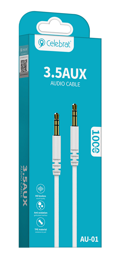 CELEBRAT καλώδιο ήχου 3.5mm AU-01, AUX, 1m, λευκό - Image 3