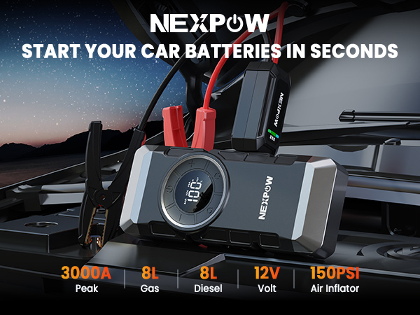 NEXPOW εκκινητής μπαταρίας & συμπιεστής αέρος NP2, 12V/3000A, 150PSI, 12000mAh - Image 2