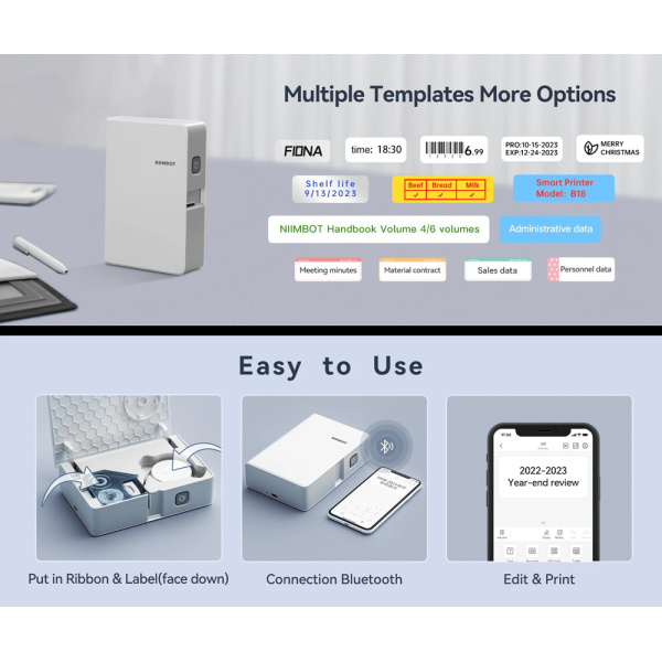 Alternative view of NIIMBOT smart θερμικός εκτυπωτής ετικετών B18, 203dpi, Bluetooth, λευκός
