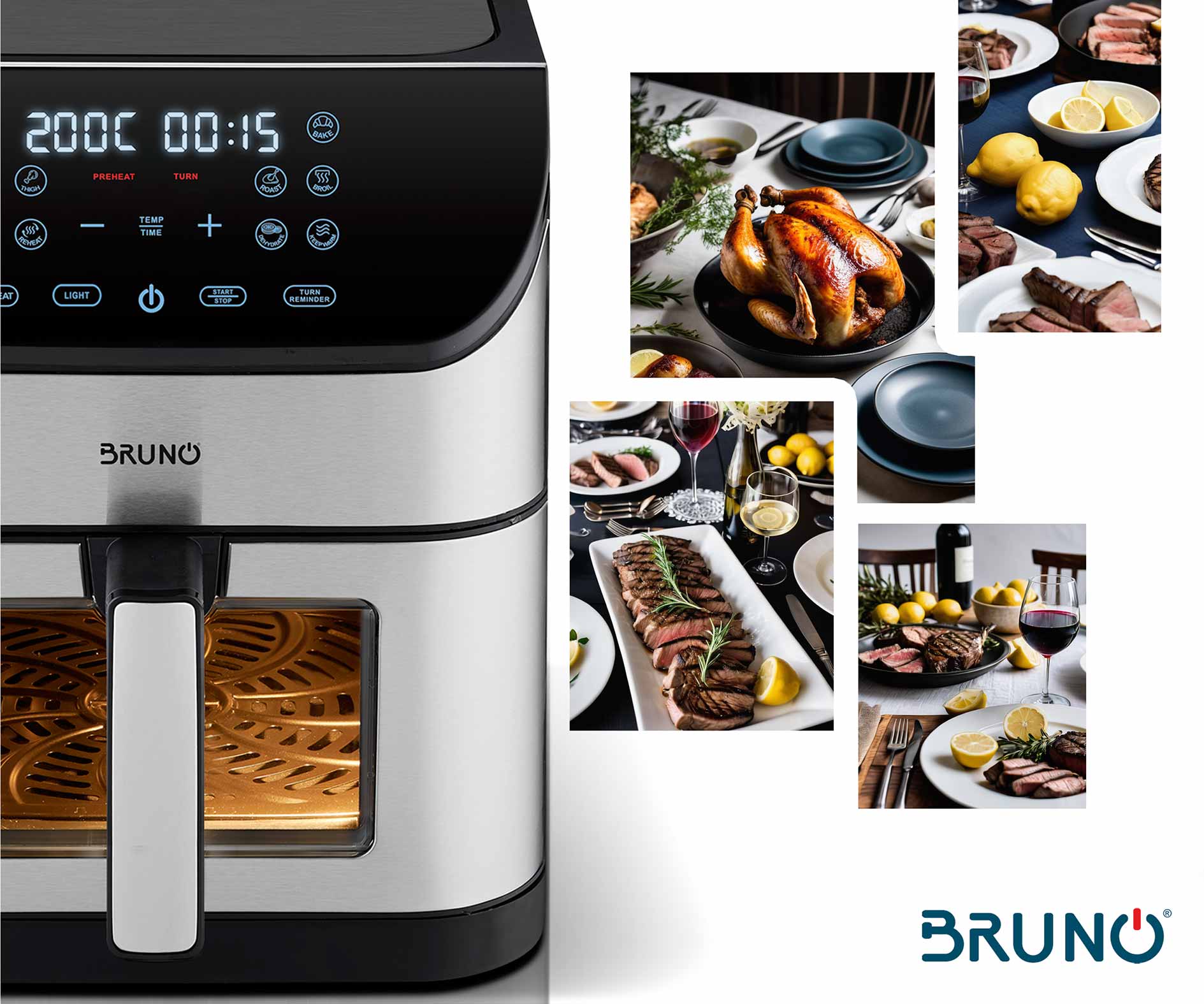 BRUNO φριτέζα αέρος BRN-0194, 8lt, 1800W, inox/μαύρη - Image 6