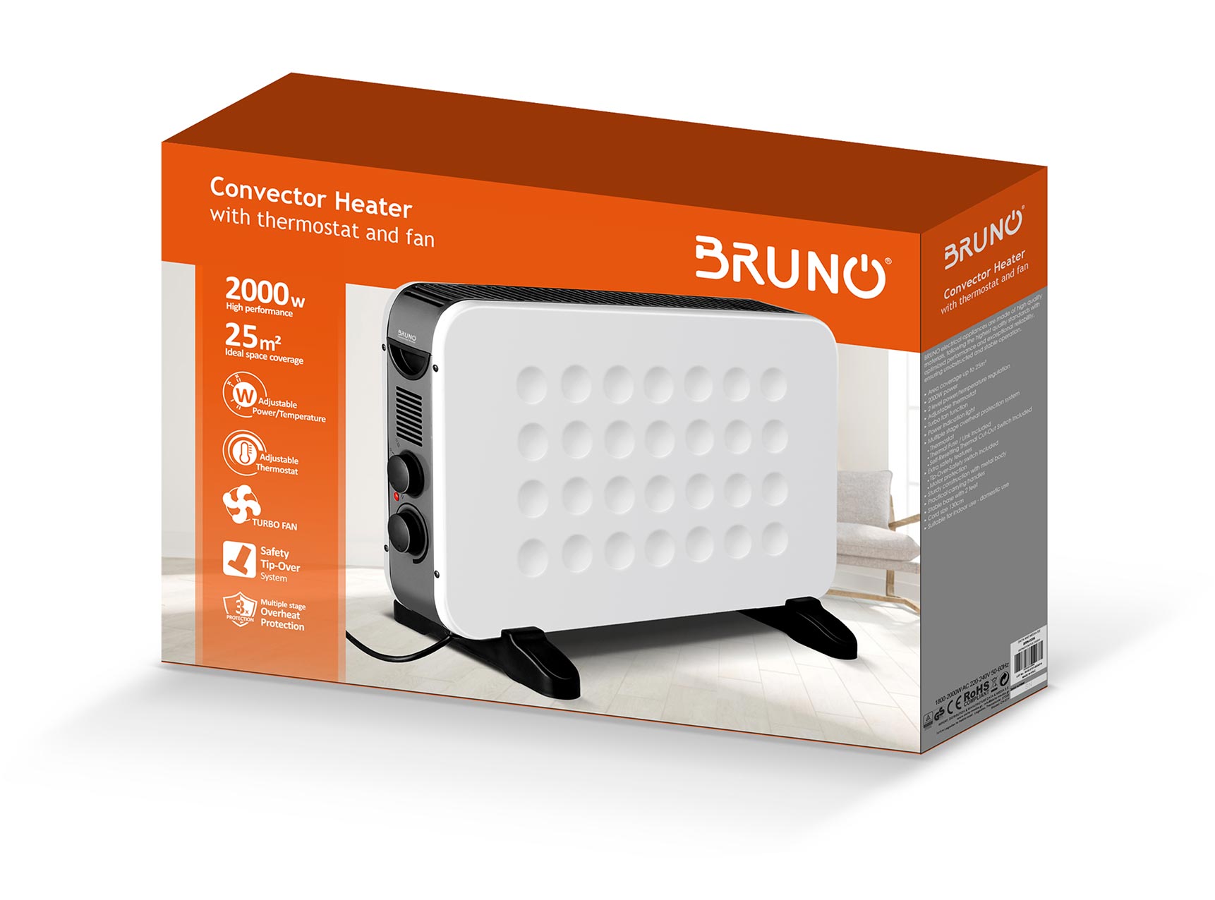 BRUNO θερμοπομπός BRN-0206, 2000W, με θερμοστάτη & ανεμιστήρα, λευκός - Image 7