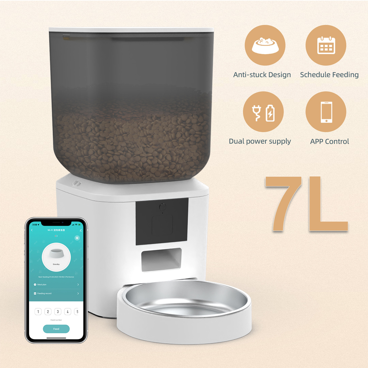 BRUNO smart ταΐστρα κατοικίδιων BRN-0269, 7L, WiFi, λευκή - Image 3
