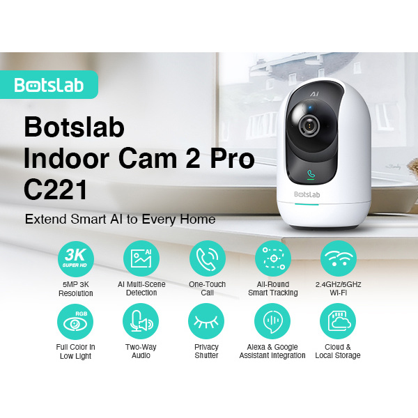 Alternative view of BOTSLAB smart κάμερα C221, 5MP/3K, WiFi, 360° PTZ, SD