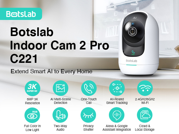 BOTSLAB smart κάμερα C221, 5MP/3K, WiFi, 360° PTZ, SD - Image 2