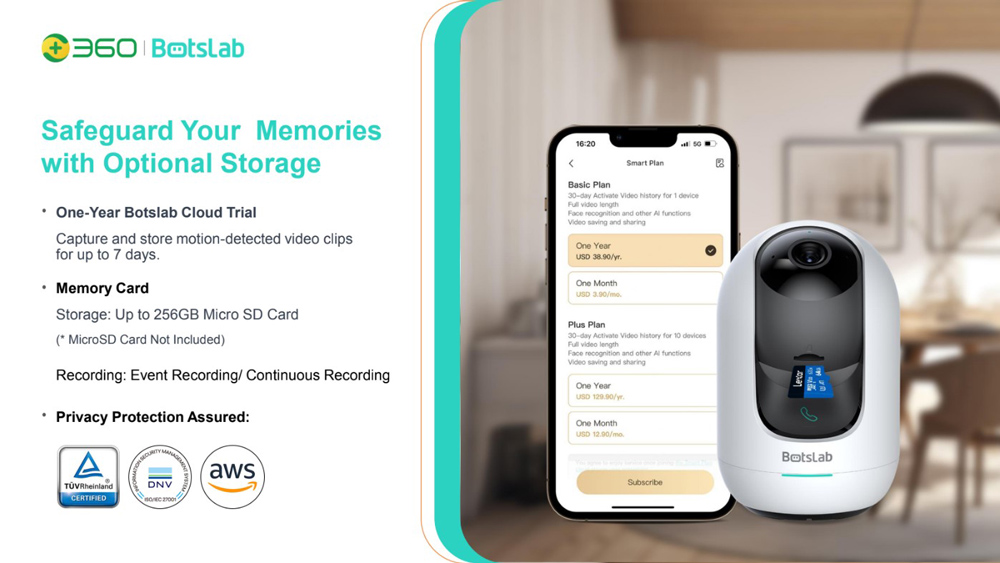 BOTSLAB smart κάμερα C221, 5MP/3K, WiFi, 360° PTZ, SD - Image 3