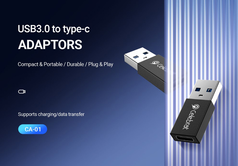 CELEBRAT αντάπτορας USB 3.0 σε USB-C CA-01, 3A, 5Gbps, μαύρος - Image 2