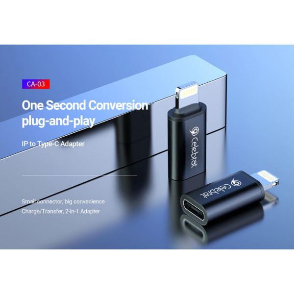 Alternative view of CELEBRAT αντάπτορας Lightning σε USB-C CA-03, 2A, 480Mbps, μαύρος