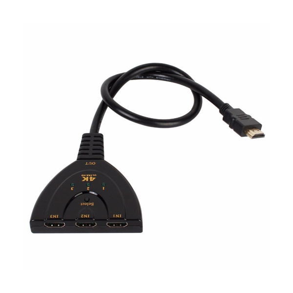 Alternative view of POWERTECH HDMI Switch CAB-H077, 3 σε 1, 4K, 0.50m, μαύρο