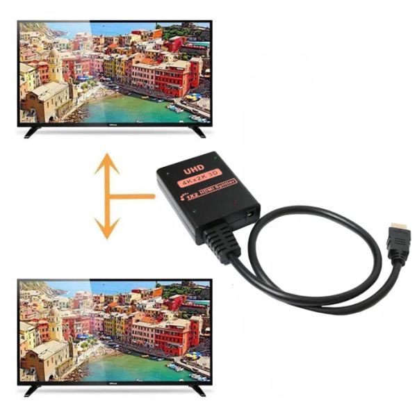 Alternative view of POWERTECH HDMI splitter CAB-H173, 1-in σε 2-out, 4K/30Hz, HDR/HDCP, μαύρο