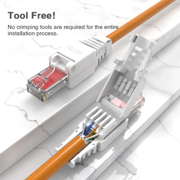 Alternative view of POWERTECH βύσμα δικτύου RJ45 CAB-N350, CAT 6A UTP, tool-free, λευκό