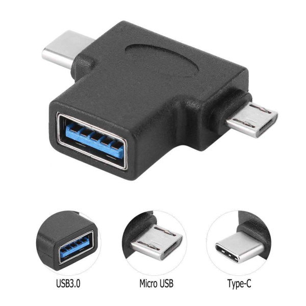 Alternative view of POWERTECH αντάπτορας USB σε USB-C & Micro USB CAB-U117, 5Gbps, μαύρος