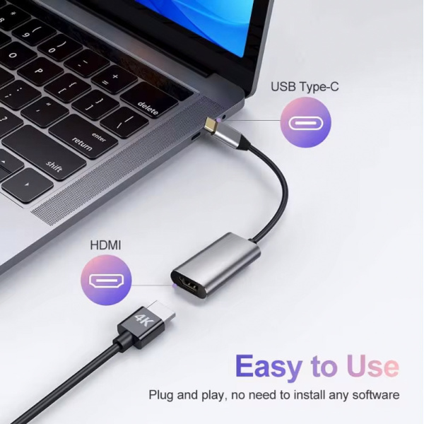 Alternative view of POWERTECH αντάπτορας USB-C σε HDMI CAB-UC086, 4K/60Hz, γκρι