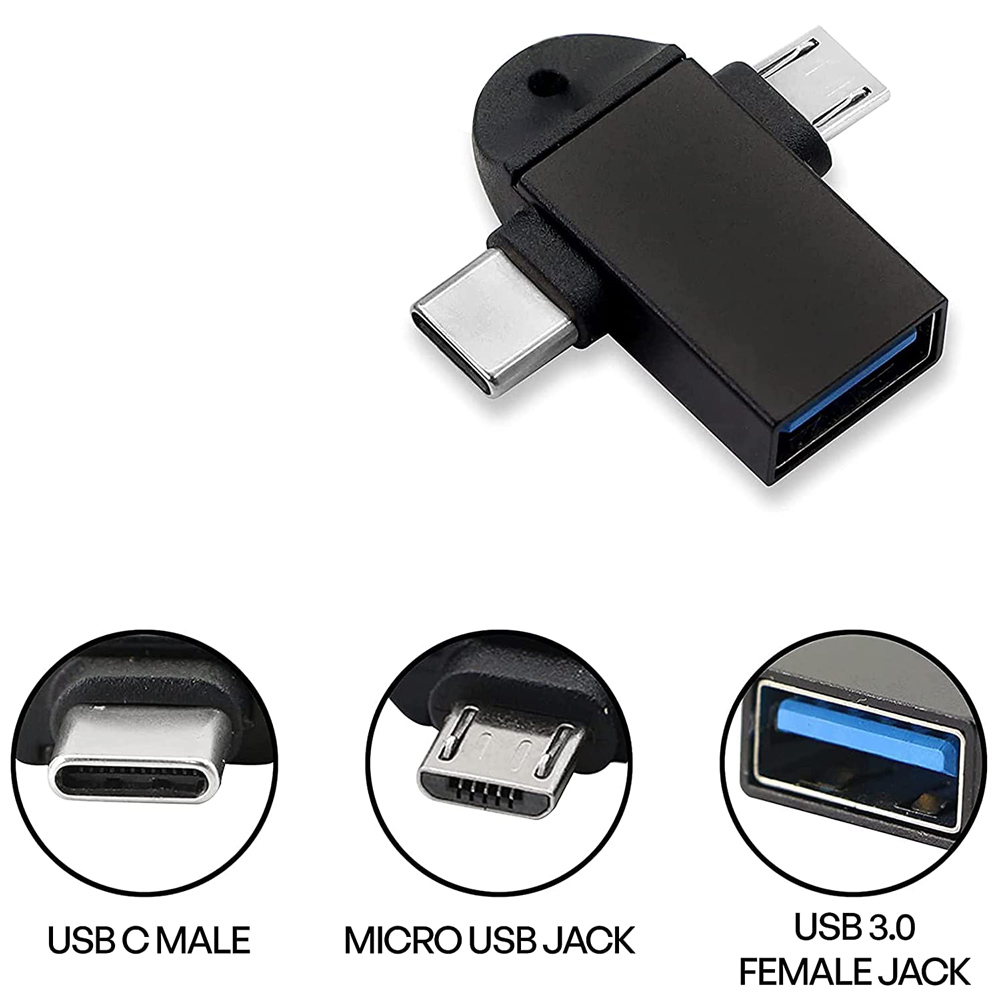 POWERTECH αντάπτορας USB σε USB-C & micro USB CAB-UC090, 5Gbps, μαύρος - Image 3