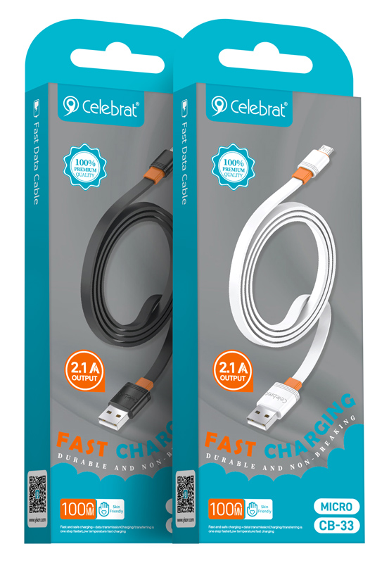 CELEBRAT καλώδιο micro USB σε USB CB-33M, flat, 2.1A, 1m, μαύρο - Image 4