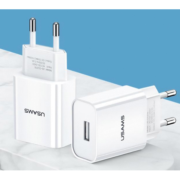 Alternative view of USAMS φορτιστής τοίχου T18, 1x USB, 2.1A, λευκός