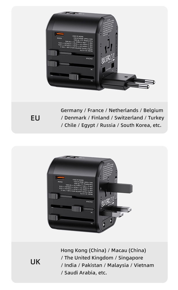 USAMS φορτιστής/αντάπτορας πρίζας US-CC179, USB-C & 2x USB, universal, 20W, μαύρος - Image 8