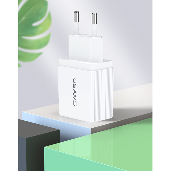Alternative view of USAMS φορτιστής τοίχου T24 US-CC090, 2x USB, 2.1A, λευκός