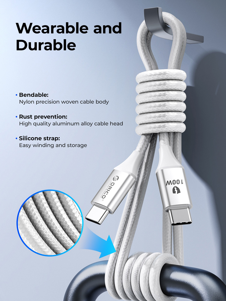 ORICO καλώδιο USB-C CDX-100CC, 100W, 480Mbps, 1m, λευκό - Image 3