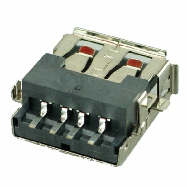 Alternative view of USB 2.0 Connector A TYPE, down MID Solder, Silver/Black