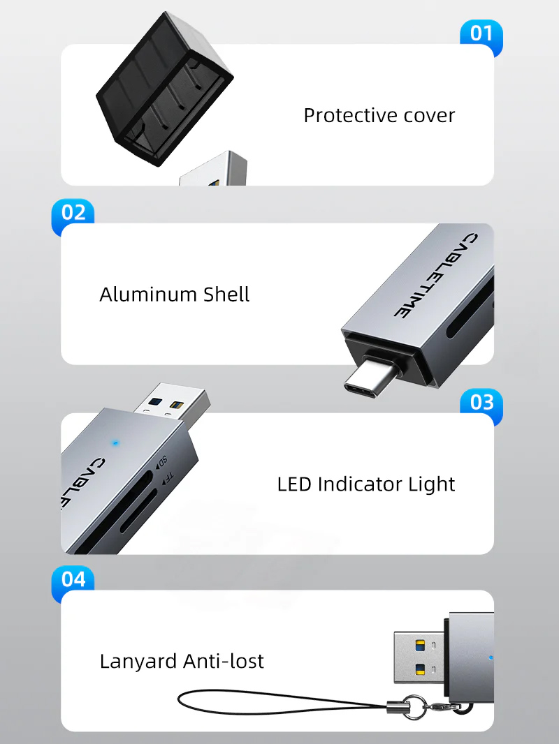 CABLETIME card reader CT-ACSD3-AG, SD/micro SD, USB/USB-C, 5Gbps, γκρι - Image 8