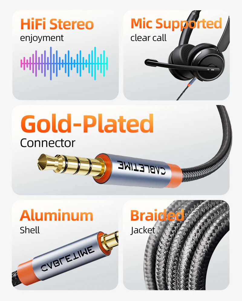 CABLETIME καλώδιο ήχου 3.5mm CT-AM35M, gold plated, 0.5m, μαύρο - Image 2