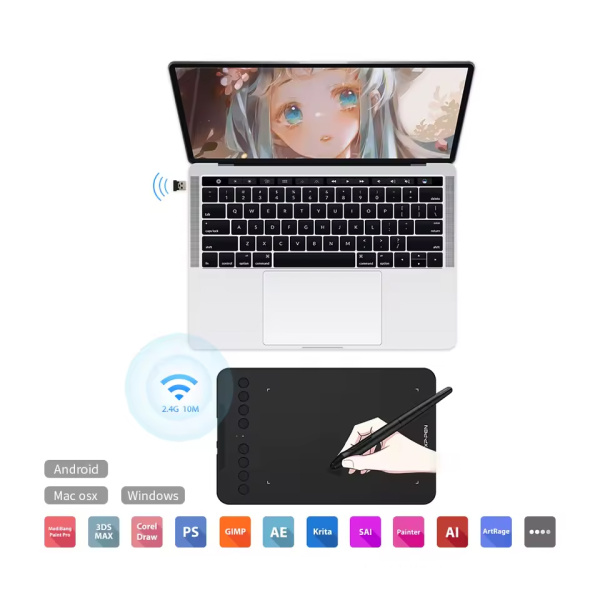 Alternative view of XP-PEN ταμπλέτα σχεδίασης με γραφίδα Deco Mini 7W, ασύρματη σύνδεση, 177.8x111.1mm, μαύρο