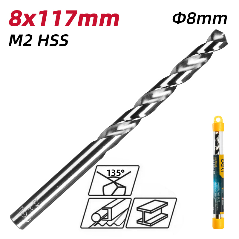DELI τρυπάνι DL16080G για μέταλλο, M2 HSS, 8x117mm, κυλινδρικό - Image 2