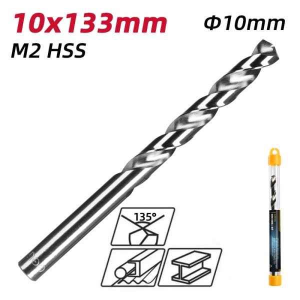 Alternative view of DELI τρυπάνι DL16100G για μέταλλο, M2 HSS, 10x133mm, κυλινδρικό