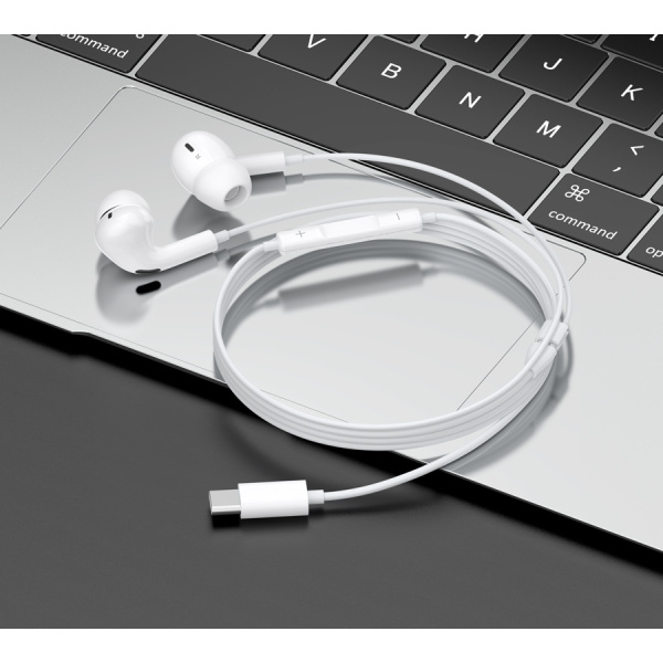 Alternative view of CELEBRAT earphones με μικρόφωνο E300, USB-C σύνδεση, Φ10mm, 1.2m, λευκά