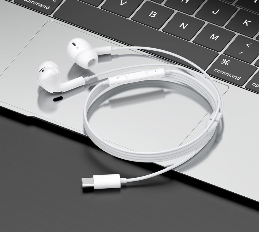 CELEBRAT earphones με μικρόφωνο E300, USB-C σύνδεση, Φ10mm, 1.2m, λευκά - Image 2