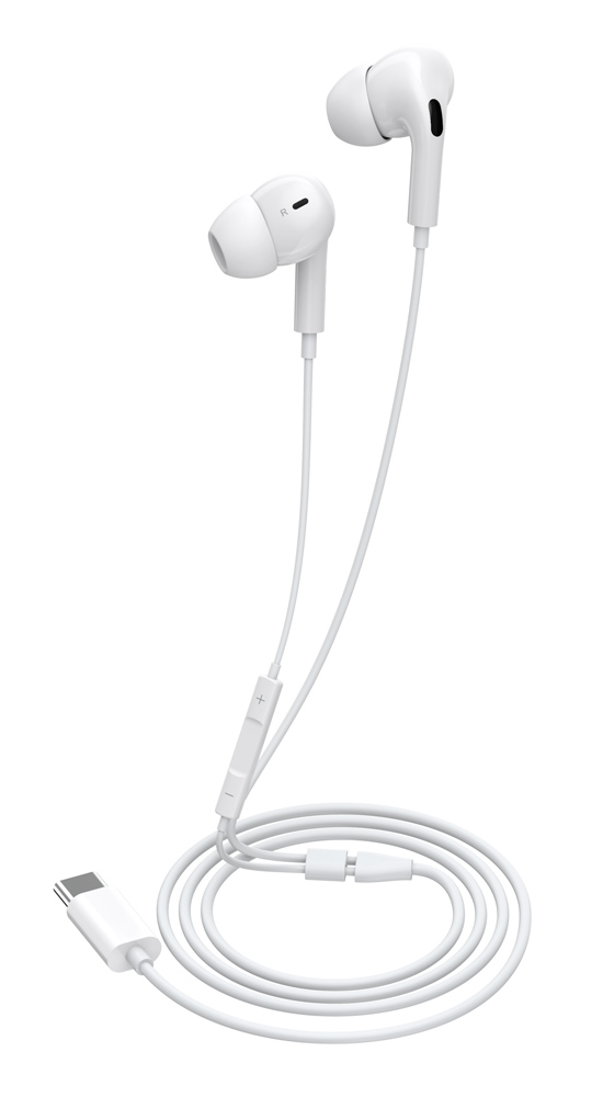 CELEBRAT earphones με μικρόφωνο E300, USB-C σύνδεση, Φ10mm, 1.2m, λευκά - Image 3
