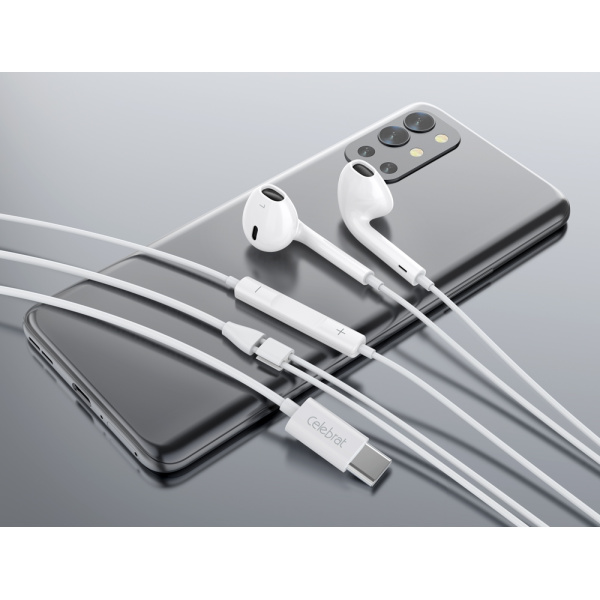 Alternative view of CELEBRAT earphones με μικρόφωνο E500, USB-C σύνδεση, Φ14mm, 1.2m, λευκά