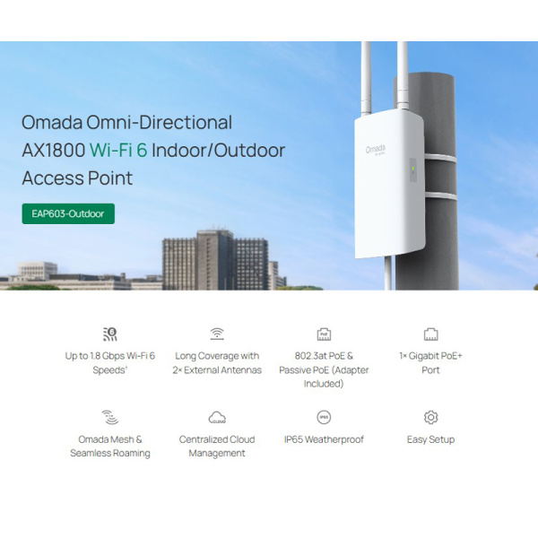 Alternative view of TP-LINK access point EAP603-Outdoor, WiFi 6, Mesh, AX1800, EU/1.0