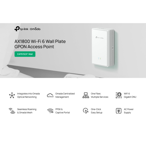 Alternative view of TP-LINK access point EAP615GP-Wall, WiFi 6, 1800Mbps AX1800, Mesh, GPON, V1.0