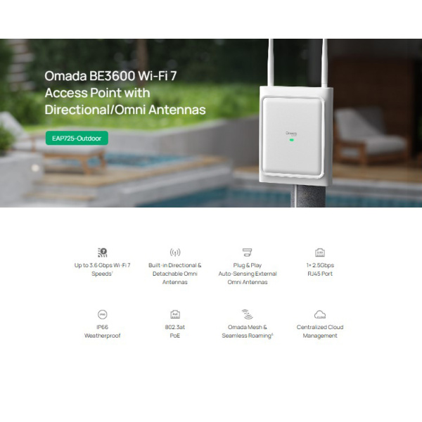 Alternative view of TP-LINK access point EAP725-Outdoor, WiFi 7, 3600Mbps BE3600, Mesh, V1.0
